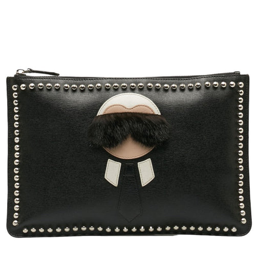 Fendi Karl Lagerfeld Cracks Bag 7N0078 Black Leather  Fendi