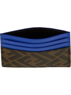 Fendi Diagonal FF Canvas Leather Card Wallet Blue