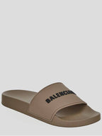 Balenciaga Logo Slides Slippers Beige