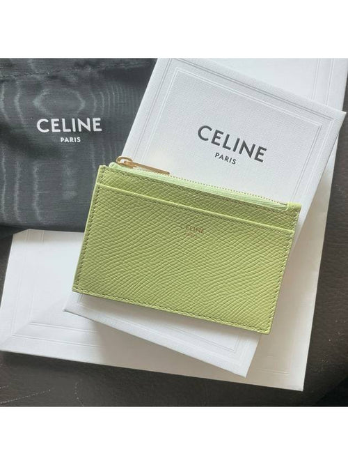CELINE Zipper Grained Calfskin Card Wallet Light Jade