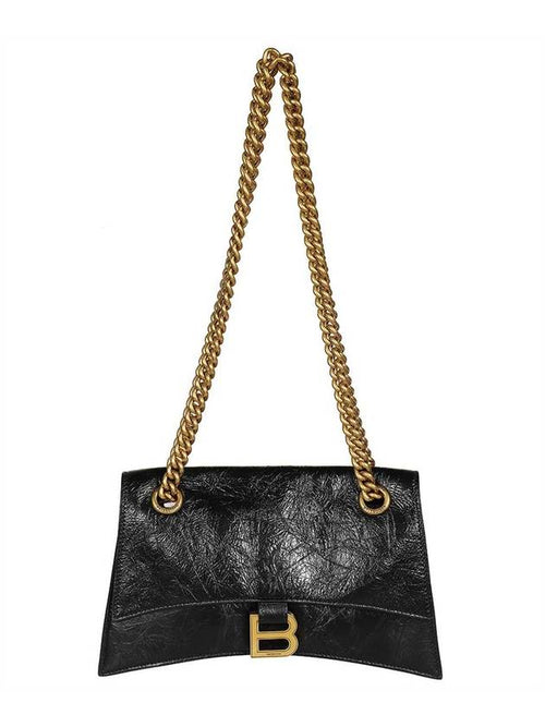 Balenciaga Crush Logo Gold Chain Small Shoulder Bag Black