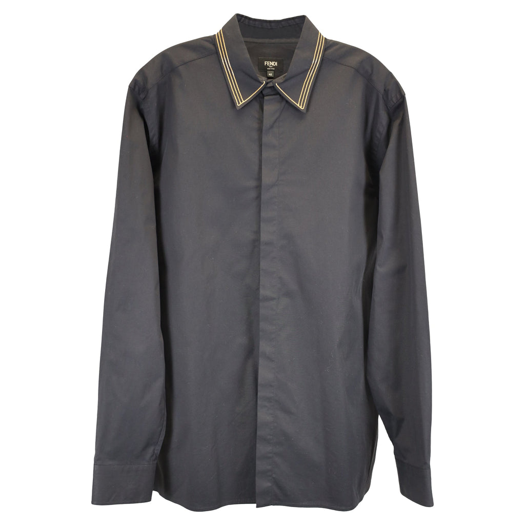 Fendi Italian-Style Collar Shirt In Black Cotton