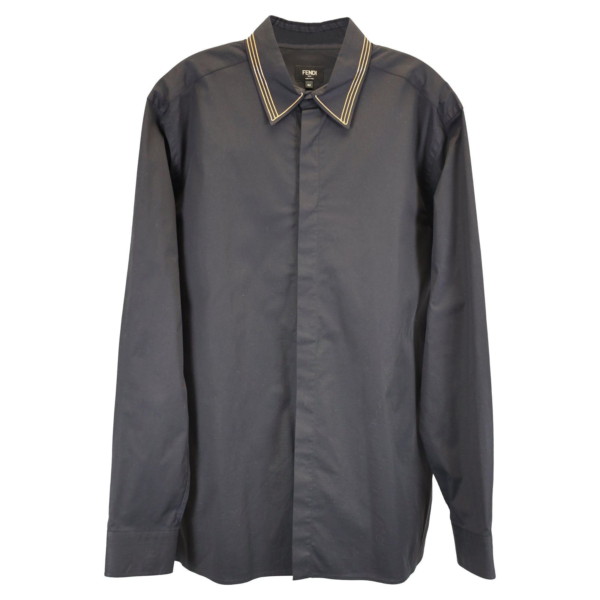 Fendi Italian-Style Collar Shirt In Black Cotton