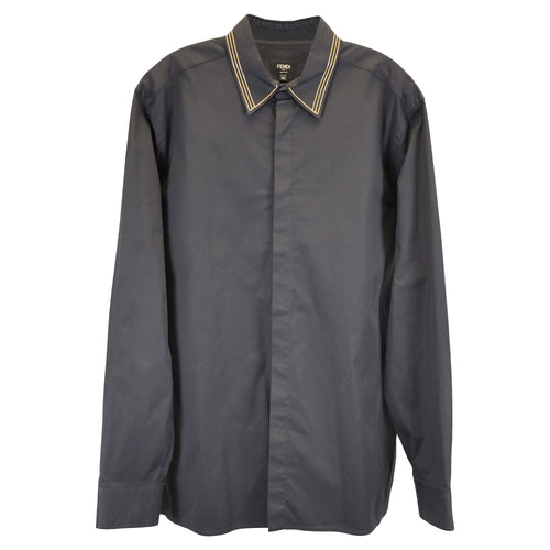Fendi Italian-Style Collar Shirt In Black Cotton