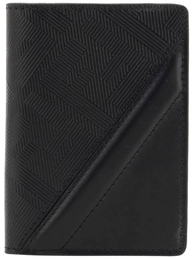 Fendi Men's Shadow Diagonal Leather Card Wallet Black