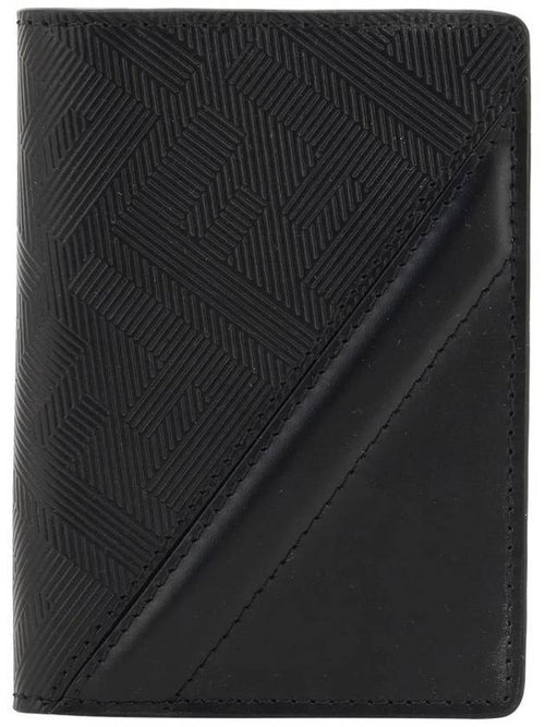 Fendi Men's Shadow Diagonal Leather Card Wallet Black