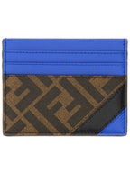 Fendi Diagonal FF Canvas Leather Card Wallet Blue