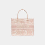 Medium Dior Book Tote Ecru and Pink Toile de Jouy Embroidery