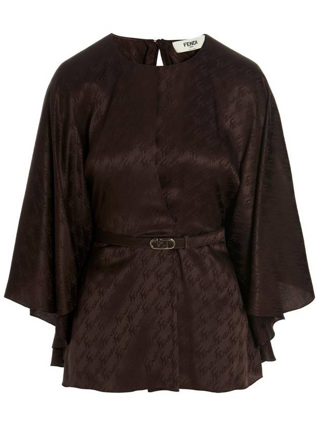 Fendi All-Over Logo Belt Flare Blouse Brown
