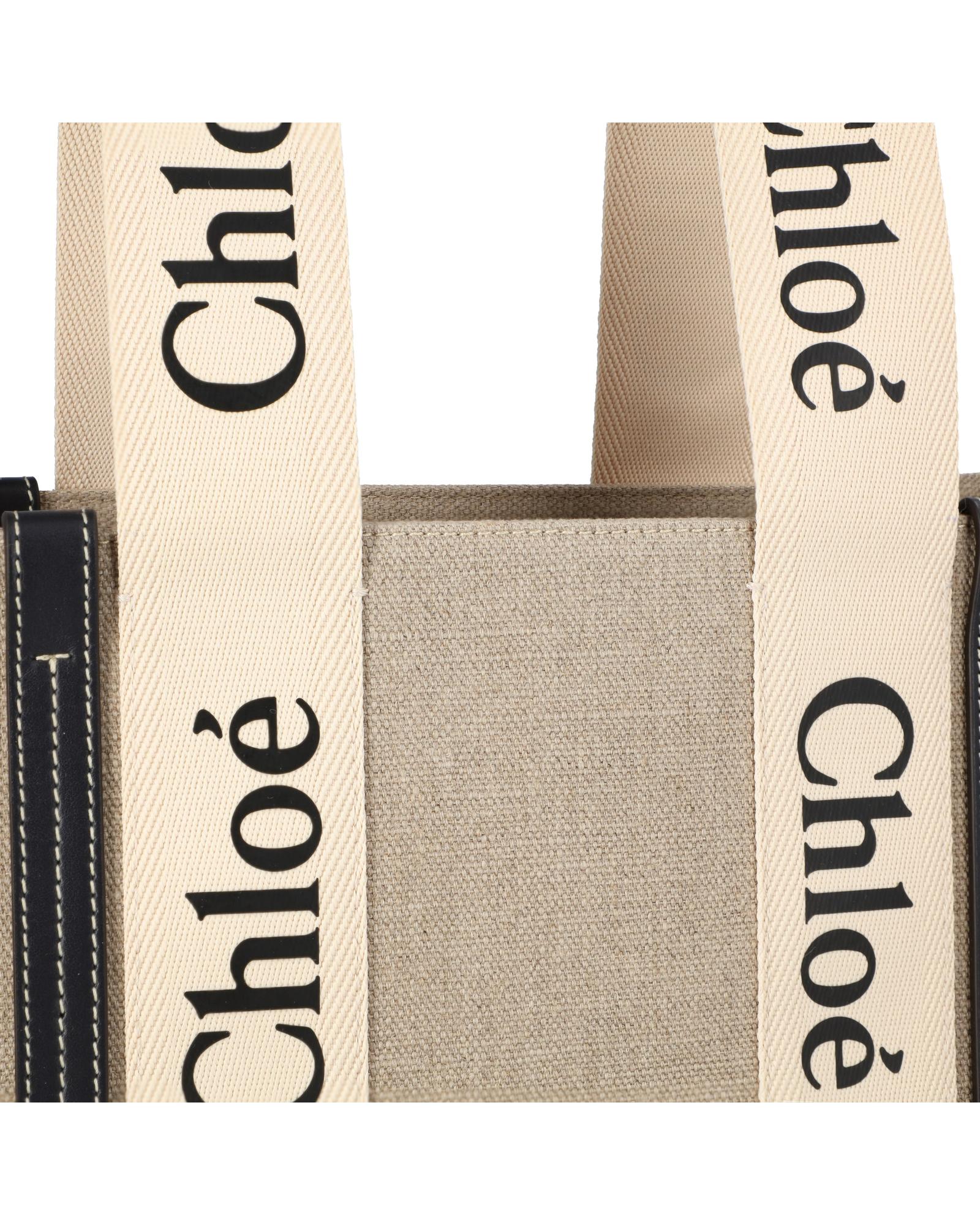 Chloe Woody Tote Medium Canvas Bag Women Black | Black Handbags
