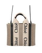 Chloe Linen Tote Bag with Leather Trim Women Black | Black Handbags