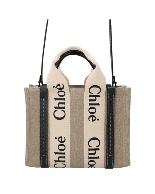 Chloe Linen Tote Bag with Leather Trim Women Black | Black Handbags