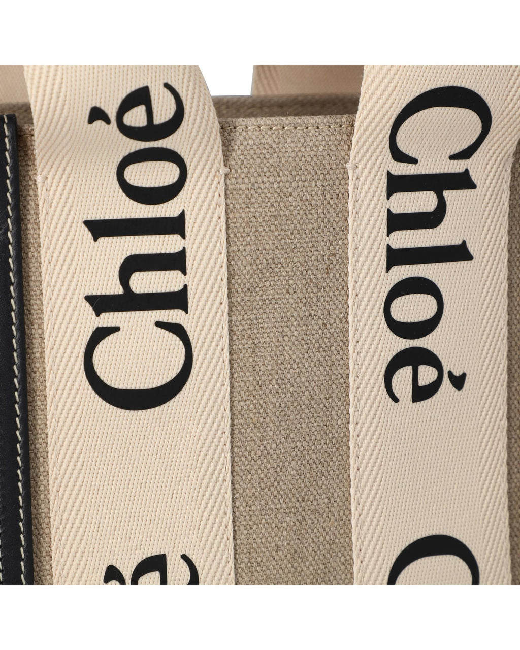 Chloe Linen Tote Bag with Leather Trim Women Black | Black Handbags