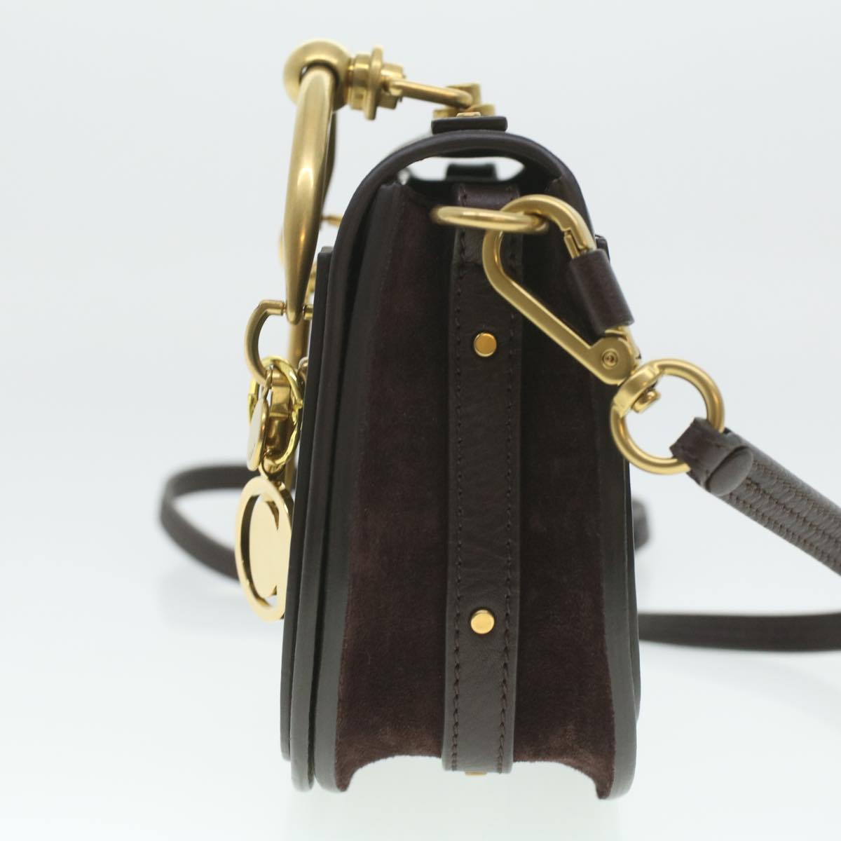 Chloe Small Rubberized Shoulder Bag Nile Leather 2way Brown 37268A