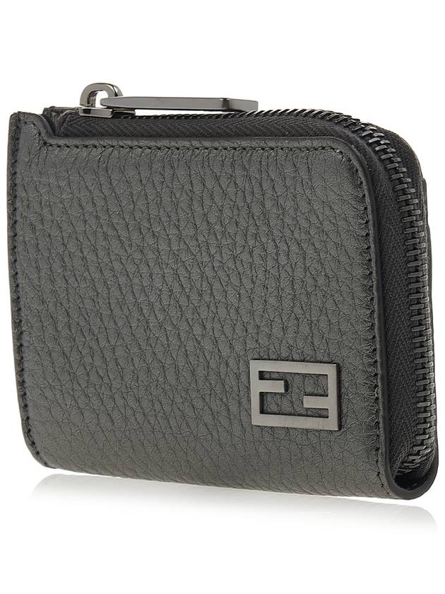 Fendi Logo Leather Card Wallet Grey