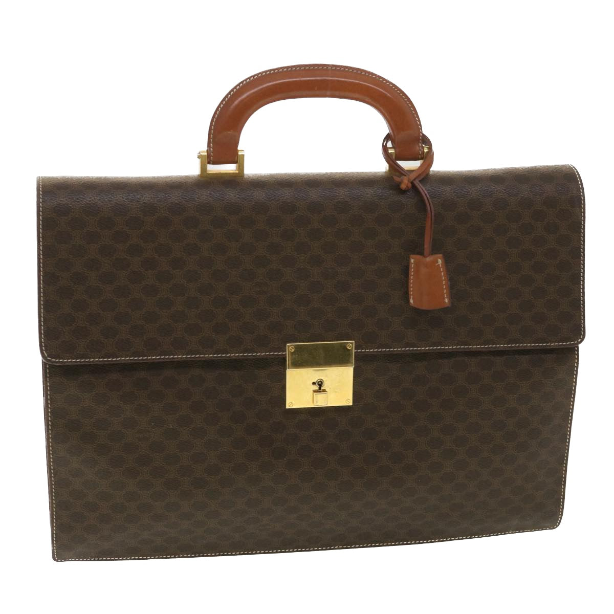 CELINE Macadam Canvas Hand Bag PVC Leather Brown  37308