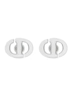 CD Navy Stud Metal Earrings Silver Finish Dior