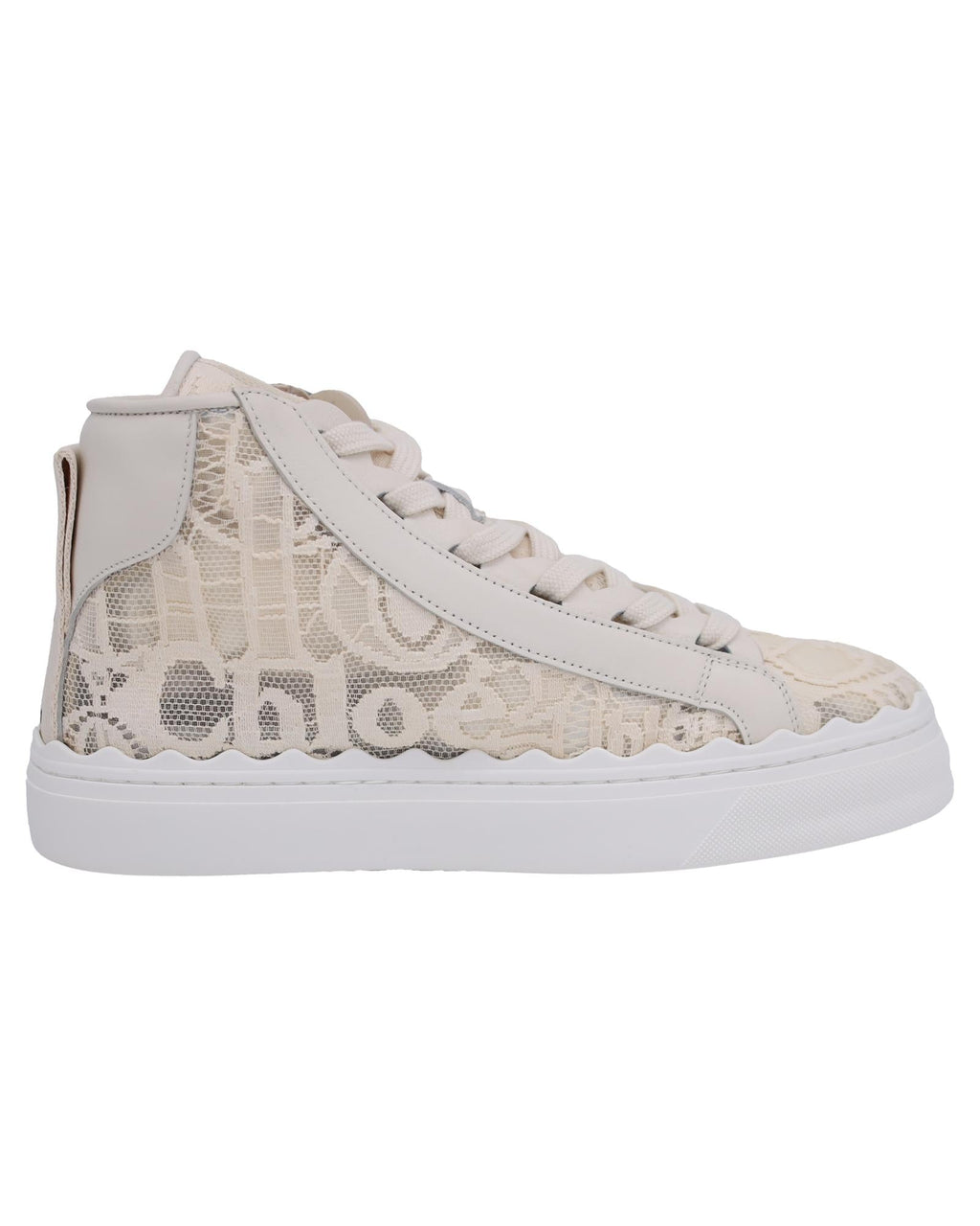 Chloe Courts HighTop Lace Sneakers Women White | Ecru