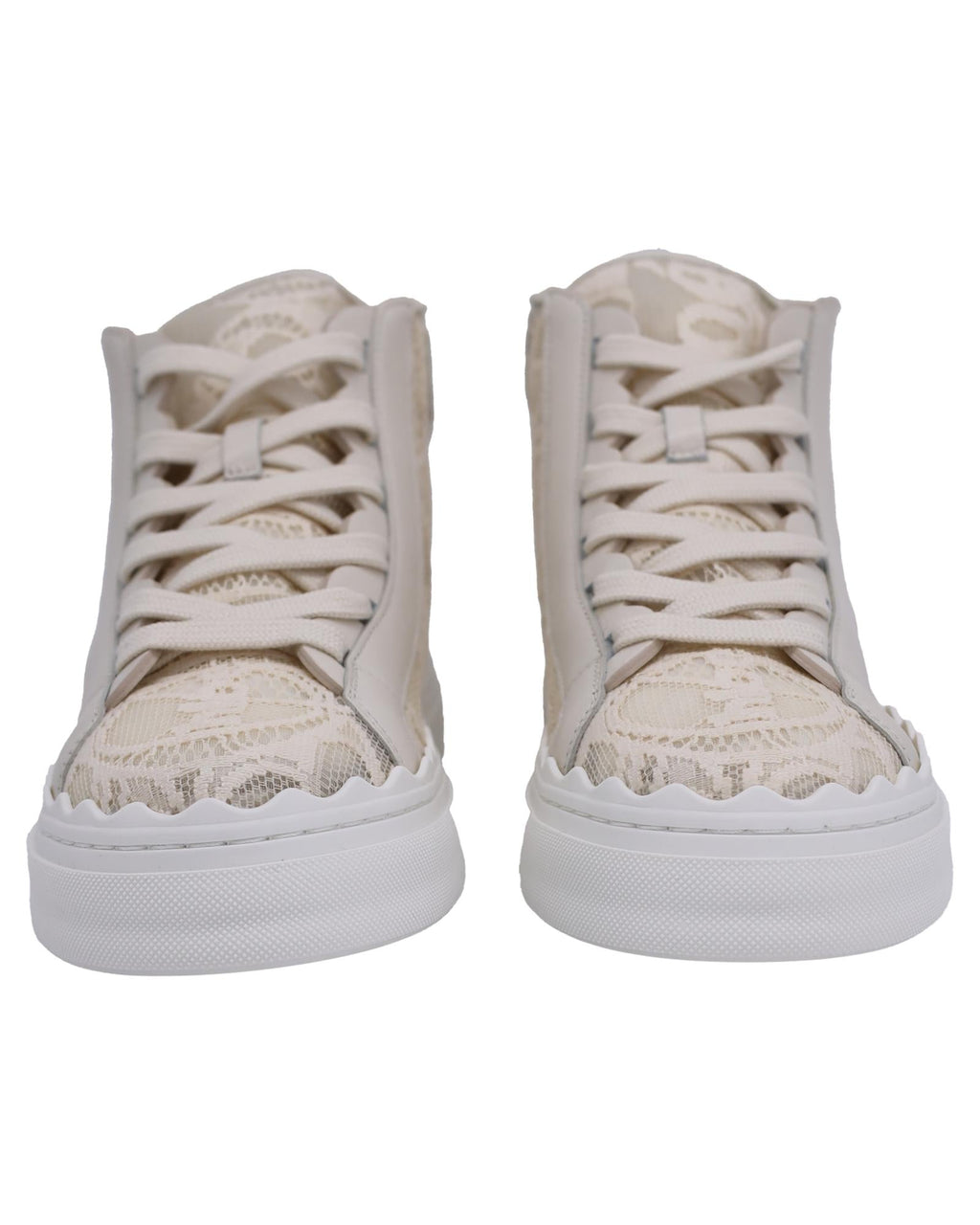 Chloe Courts HighTop Lace Sneakers Women White | Ecru