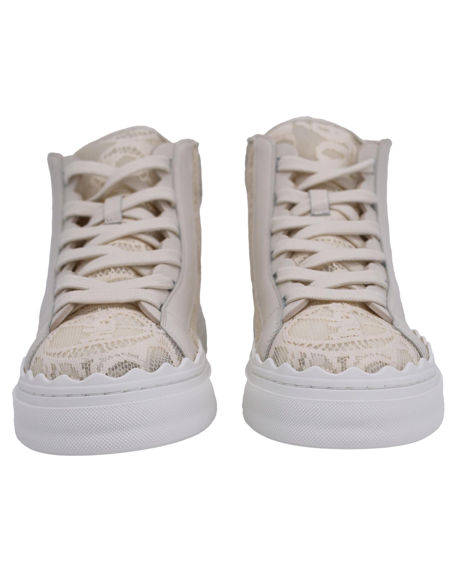 Chloe Courts HighTop Lace Sneakers Women White | Ecru