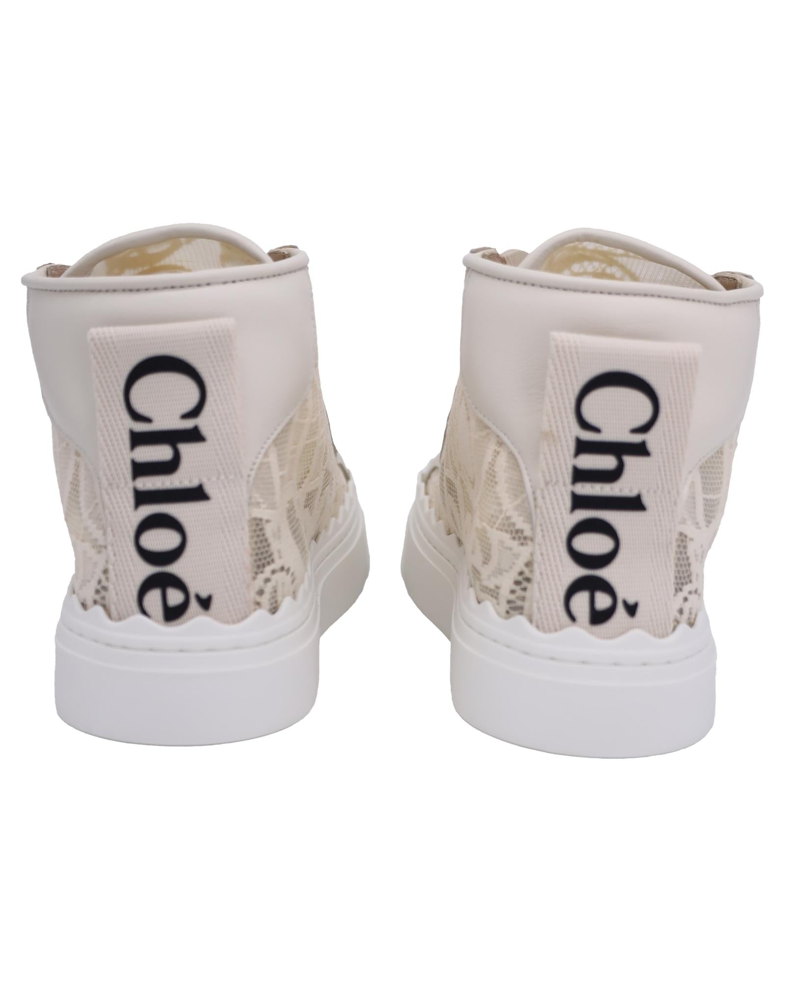 Chloe Courts HighTop Lace Sneakers Women White | Ecru