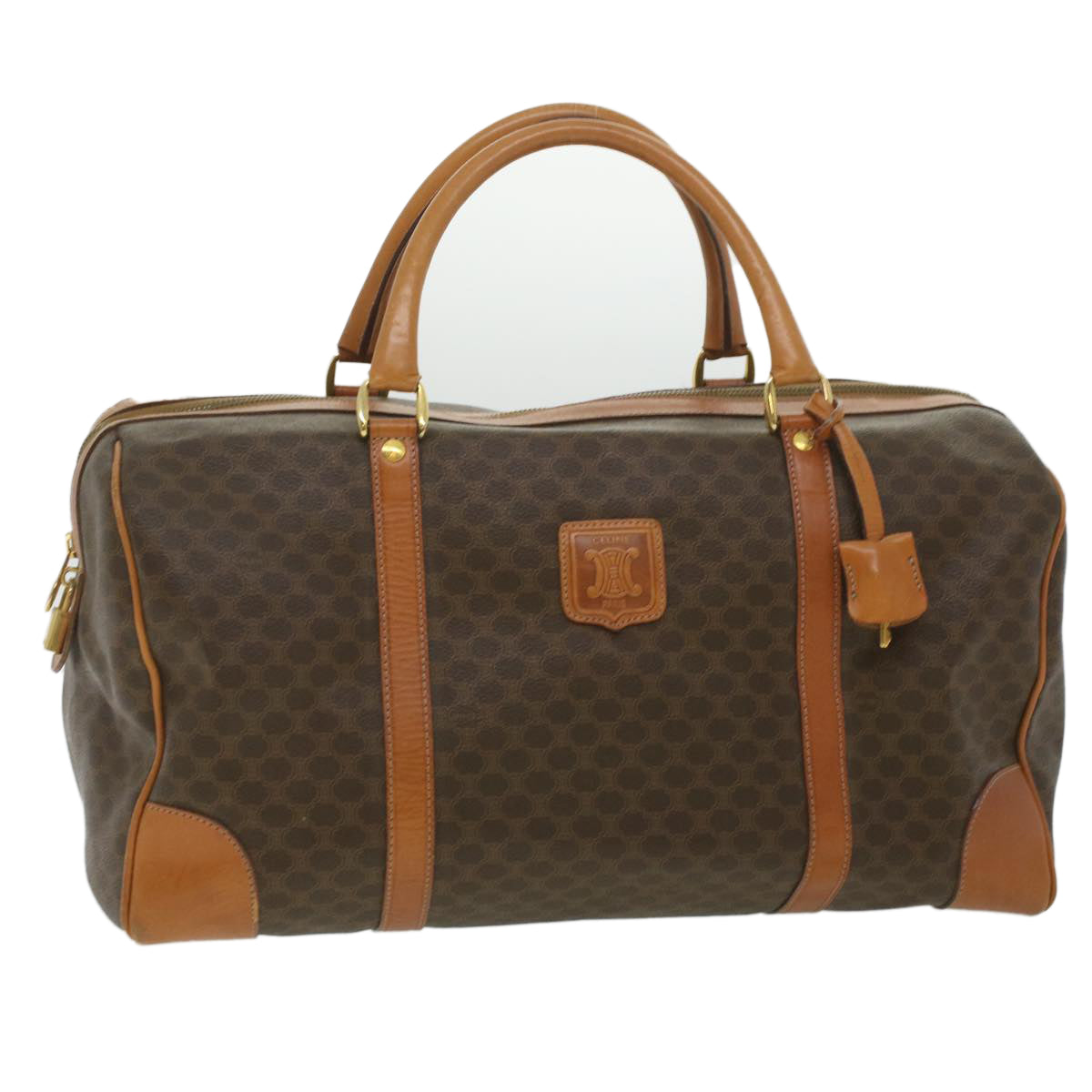 CELINE Macadam Canvas Boston Bag PVC Leather Brown  37395