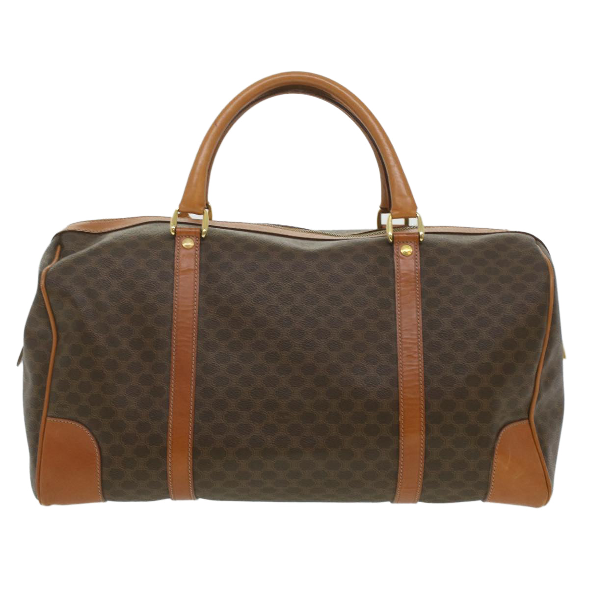 CELINE Macadam Canvas Boston Bag PVC Leather Brown  37395