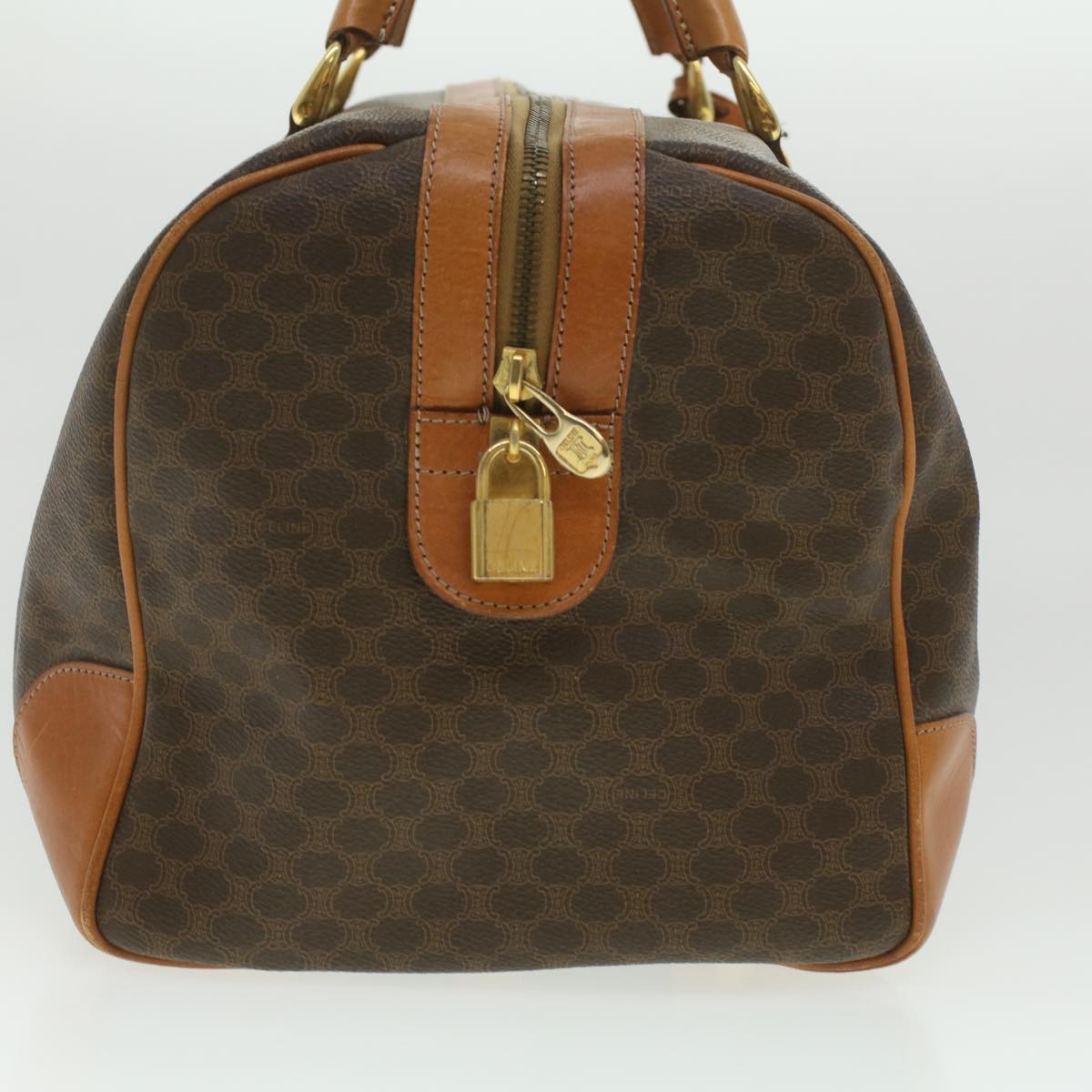 CELINE Macadam Canvas Boston Bag PVC Leather Brown  37395