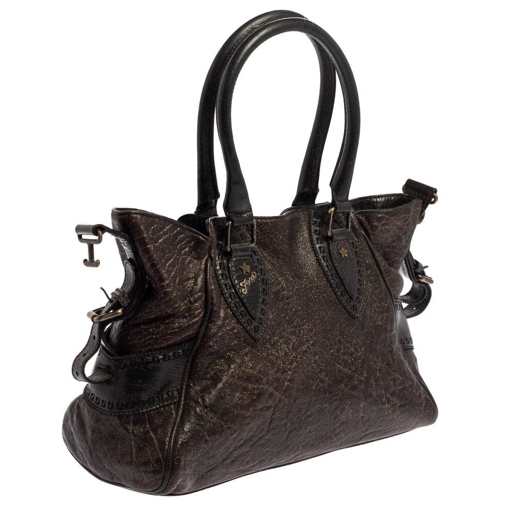 Fendi Dark Shimmer Leather Small Studded Chef De Jour Bag