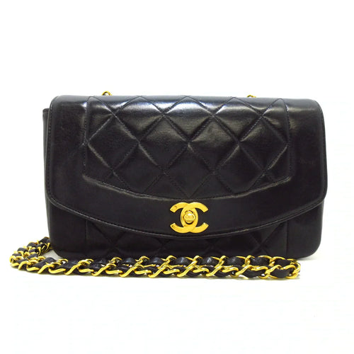 CHANEL - Diana Flap Matelasse Shoulder Bag Black Lambskin