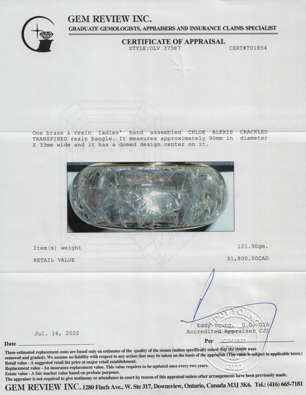 Chloe Alexis Crackled Transpired Resing Bangle Bracelet w/ Box