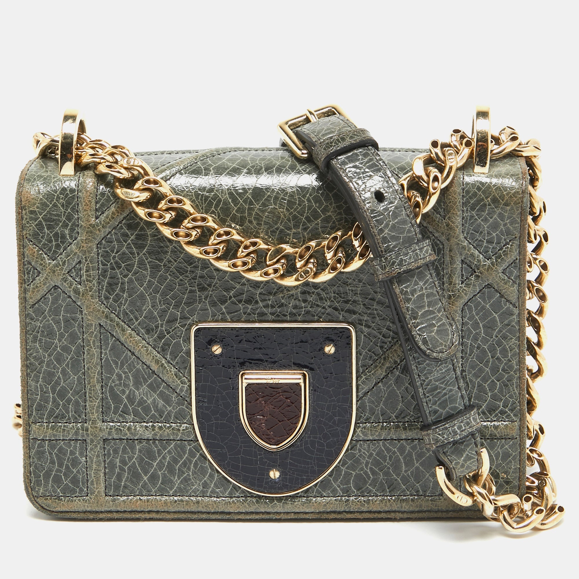 Dior Green Ceramic Effect Leather Diorama Club Shoulder Bag