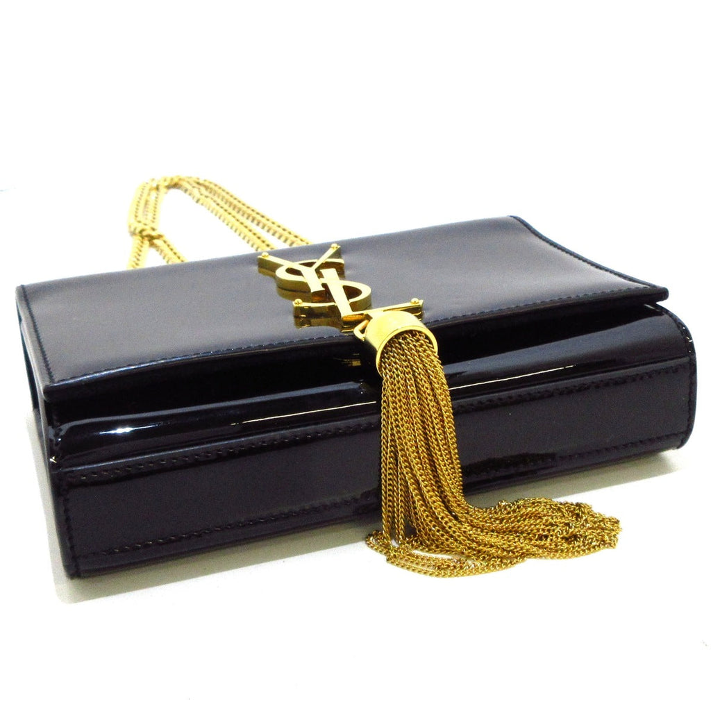 SAINT LAURENT - Kate  Shoulder Bag Black Gold Patent Leather