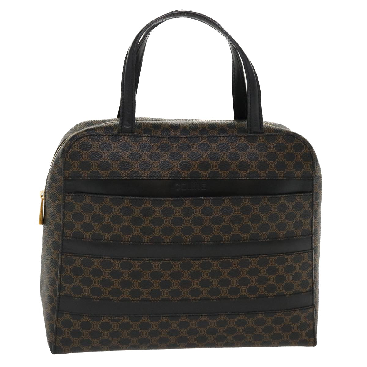 CELINE Macadam Canvas Hand Bag PVC Leather Black  37689