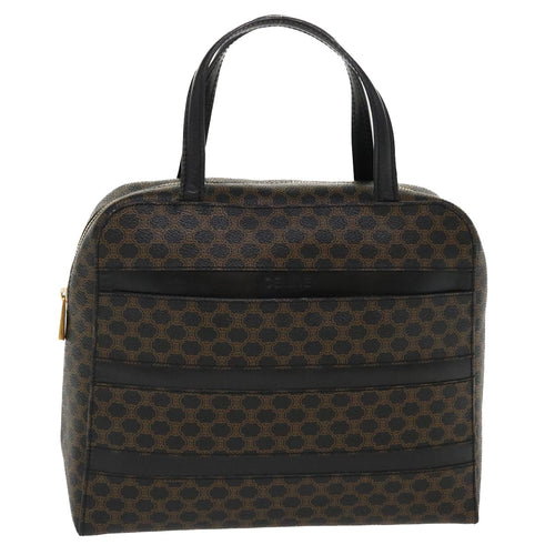 CELINE Macadam Canvas Hand Bag PVC Leather Black  37689