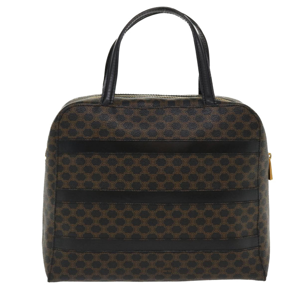 CELINE Macadam Canvas Hand Bag PVC Leather Black  37689