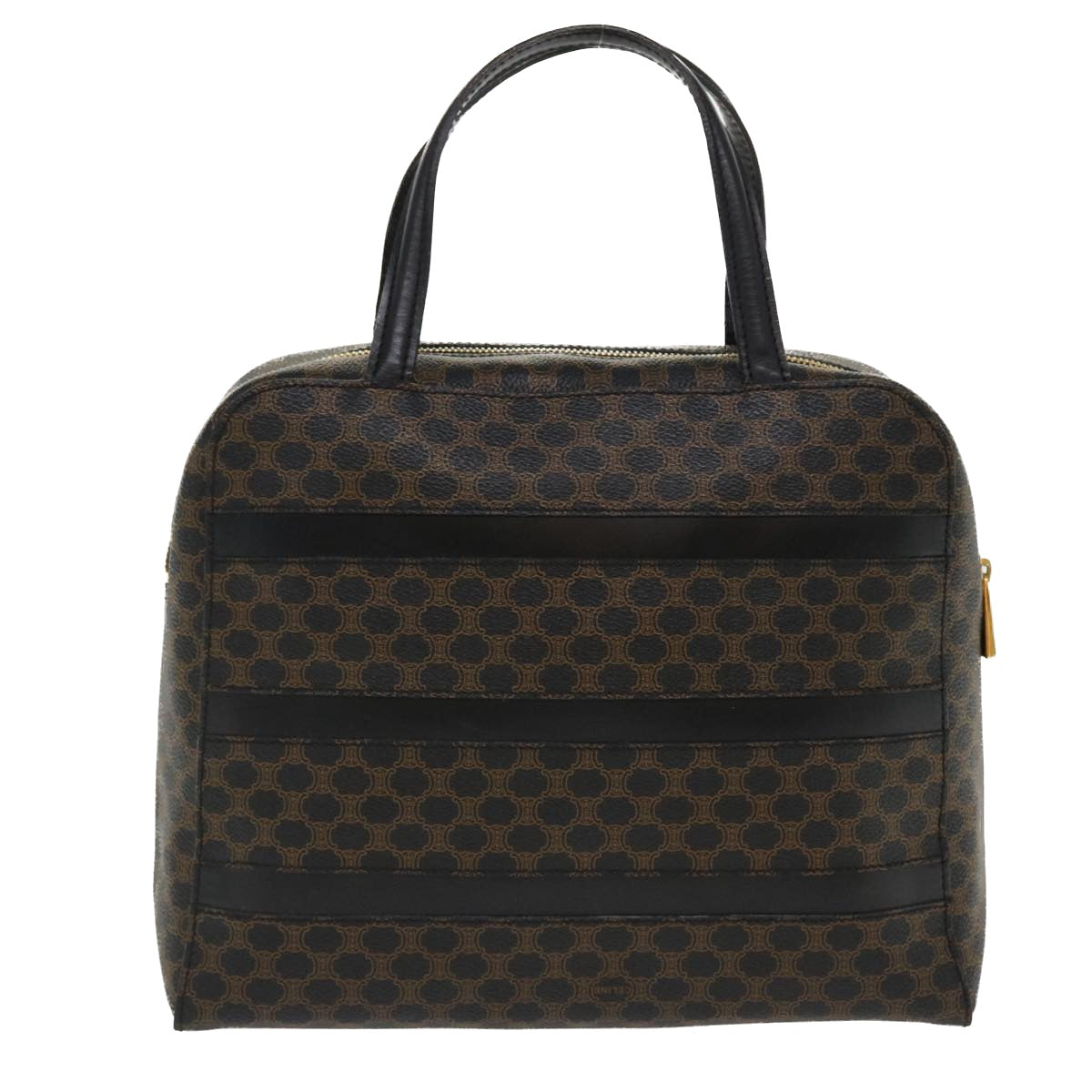 CELINE Macadam Canvas Hand Bag PVC Leather Black  37689