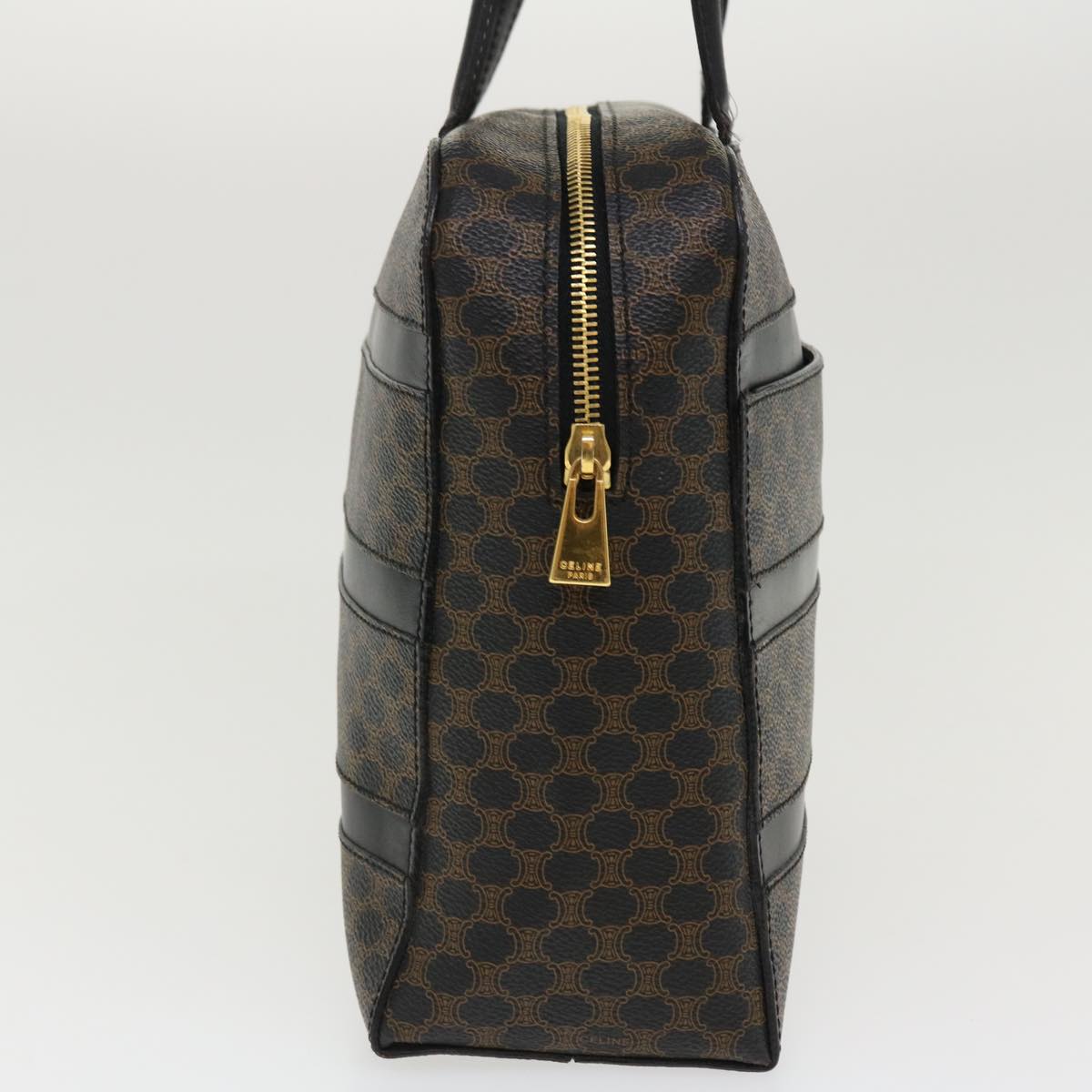 CELINE Macadam Canvas Hand Bag PVC Leather Black  37689