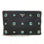 PRADA - Triangle Logo with Stones Shoulder Bag Black Nylon