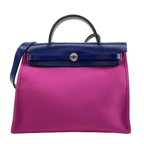 Hermes Magnolia Bleu Saphir Vache Hunter Toile Officier Herbag Zip 31 PM Handbag