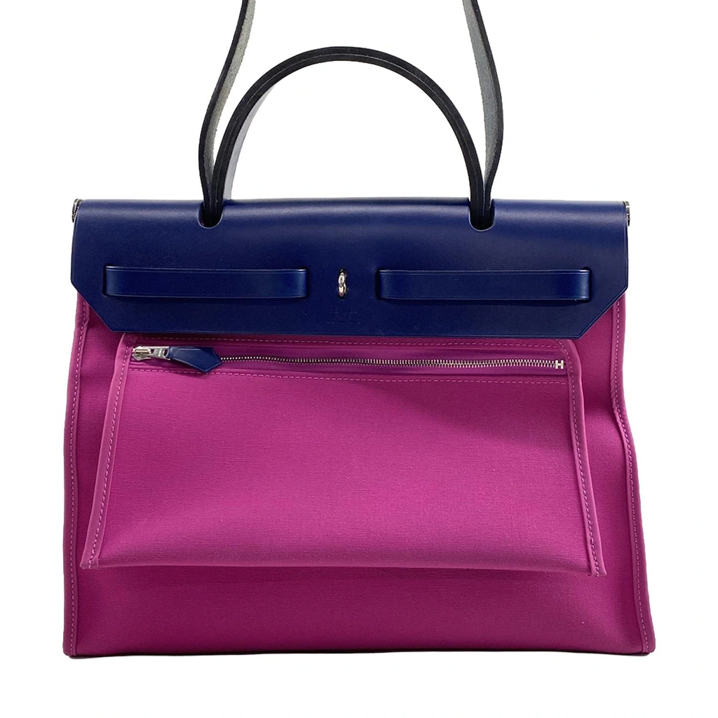 Hermes Magnolia Bleu Saphir Vache Hunter Toile Officier Herbag Zip 31 PM Handbag