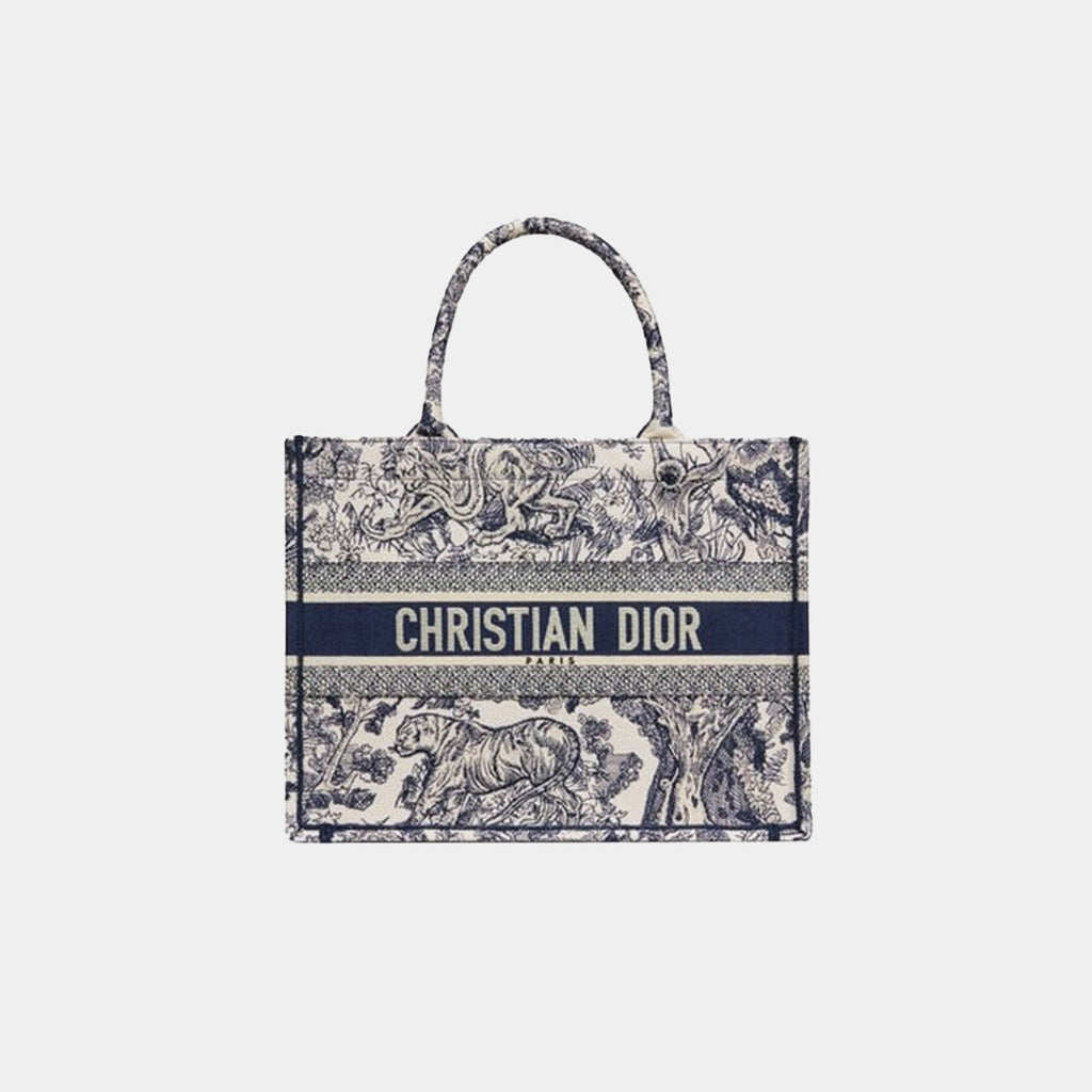 Medium Dior Book Tote Ecru and Blue Toile de Jouy Embroidery