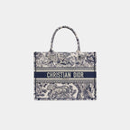 Medium Dior Book Tote Ecru and Blue Toile de Jouy Embroidery