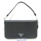 PRADA - Black Saffiano Leather Document Holder Other Style Wallet