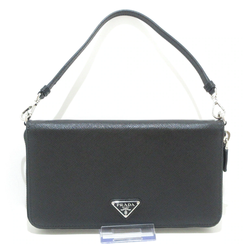 PRADA - Black Saffiano Leather Document Holder Other Style Wallet