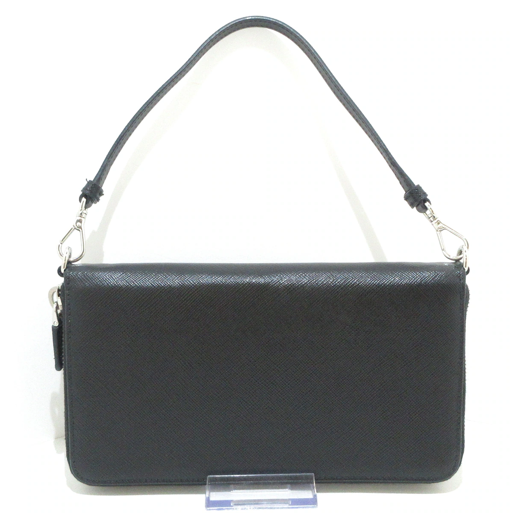 PRADA - Black Saffiano Leather Document Holder Other Style Wallet