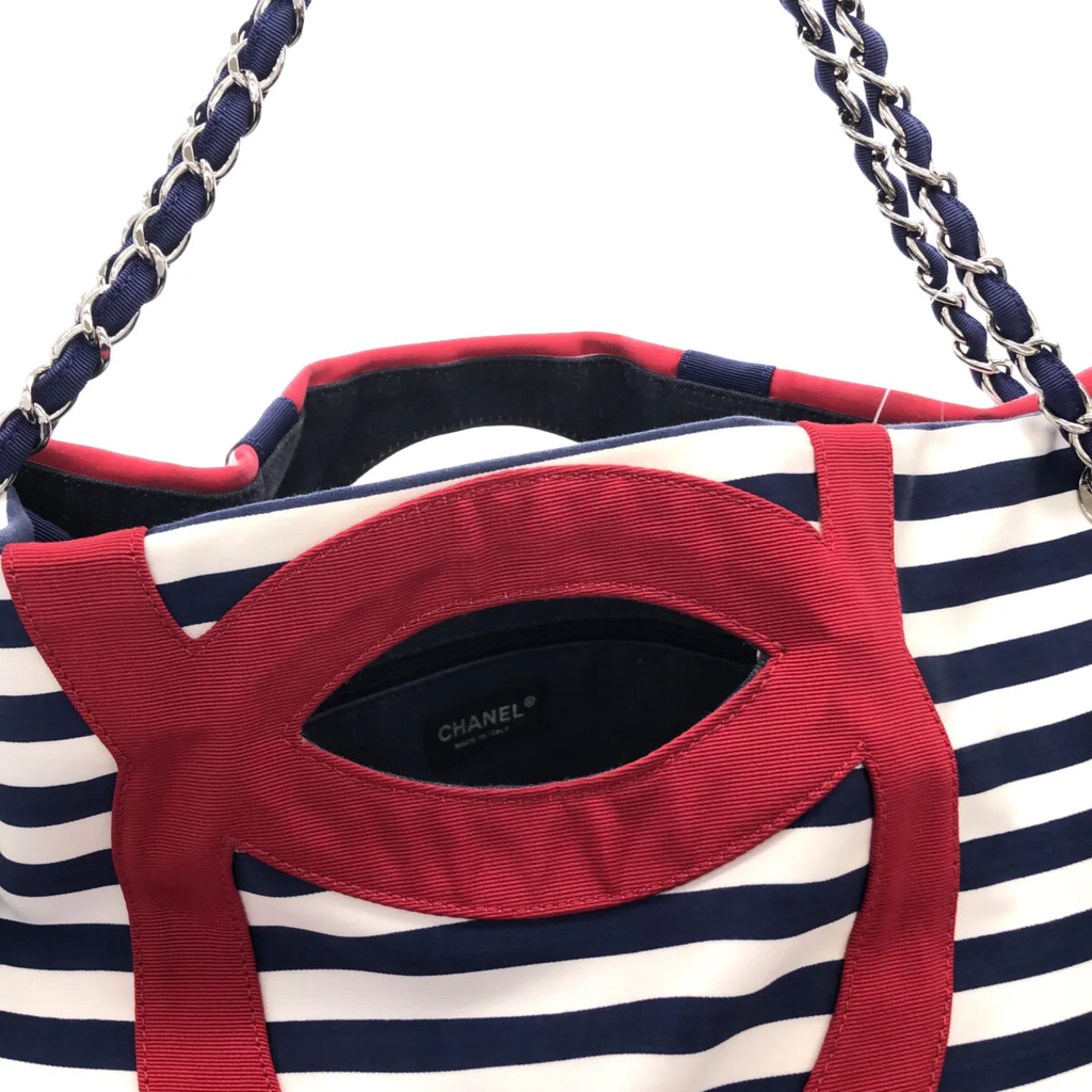 CHANEL - White Navy Red Nylon Shoulder Bag