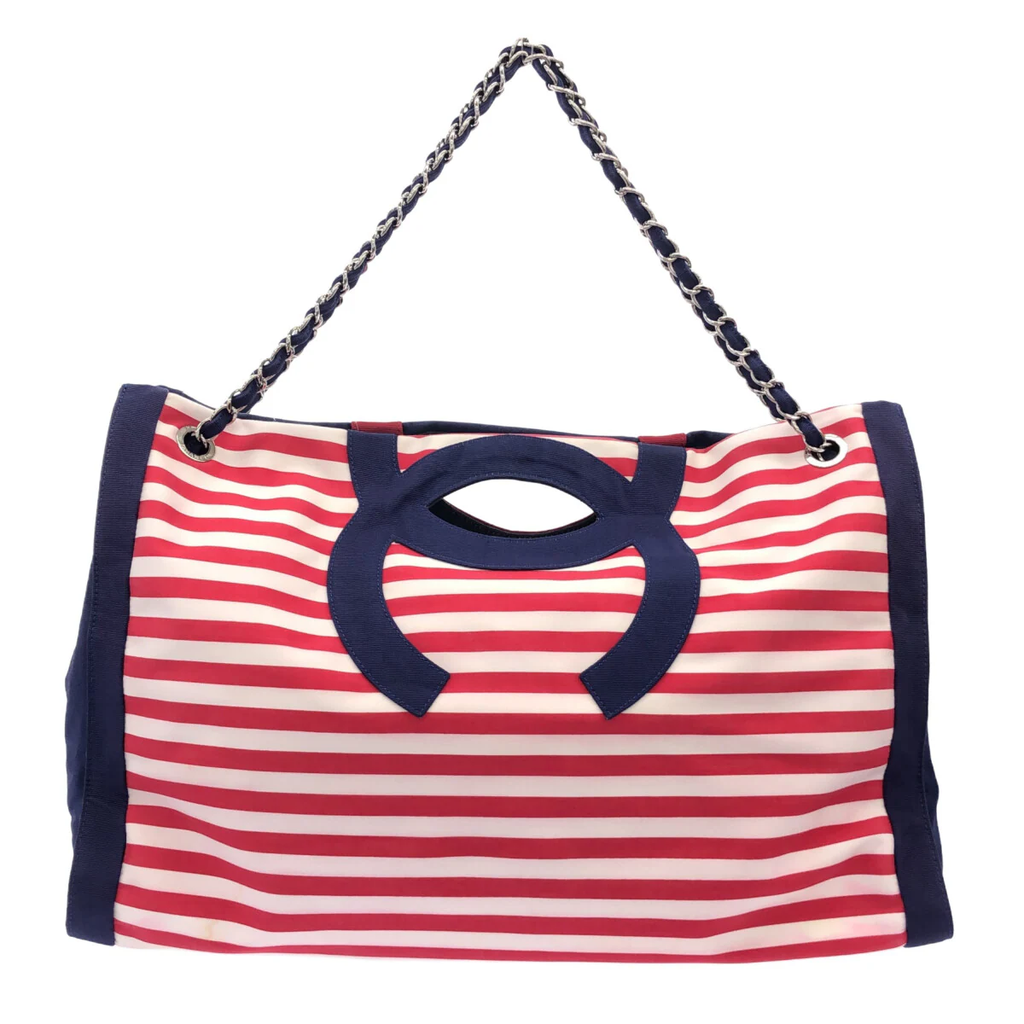 CHANEL - White Navy Red Nylon Shoulder Bag