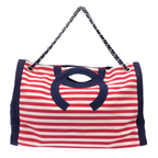 CHANEL - White Navy Red Nylon Shoulder Bag