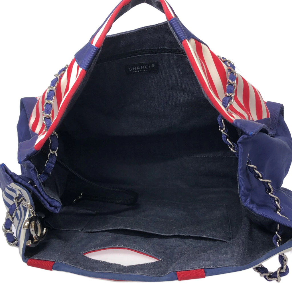 CHANEL - White Navy Red Nylon Shoulder Bag